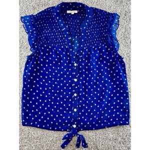 Delia's Sleeveless Blouse Womens XS Blue Chiffon Smocked Front Tie Top 1990s